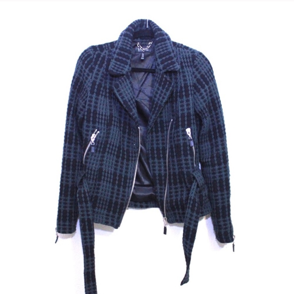 David Bitton Wool Blend Plaid Woven Biker Jacket